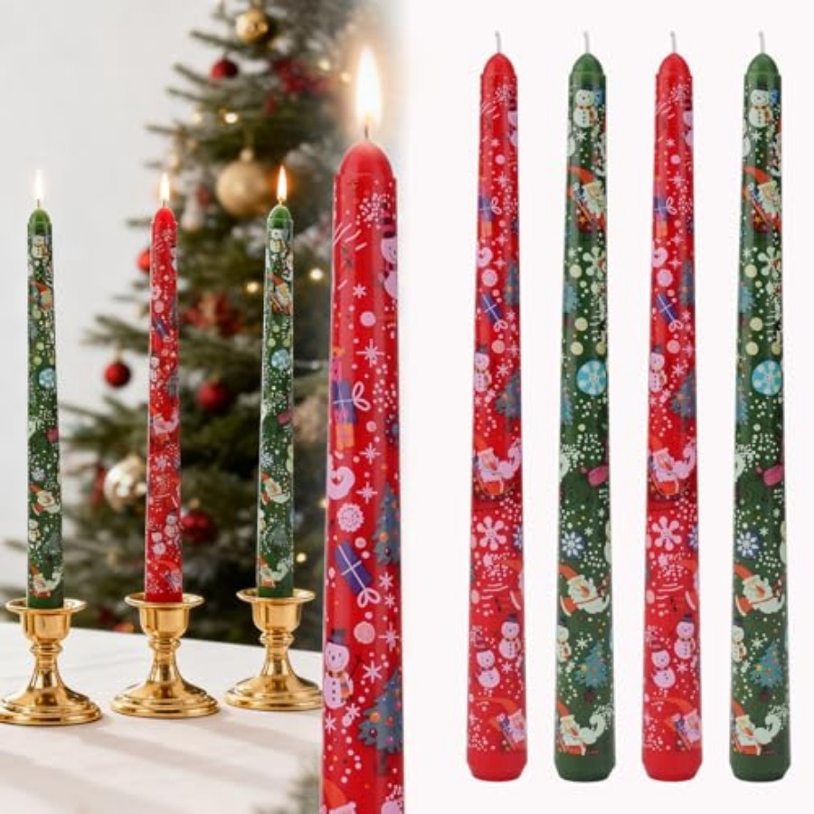 Home Decor Xmas - Christmas Taper Candlesticks, and Long Tape