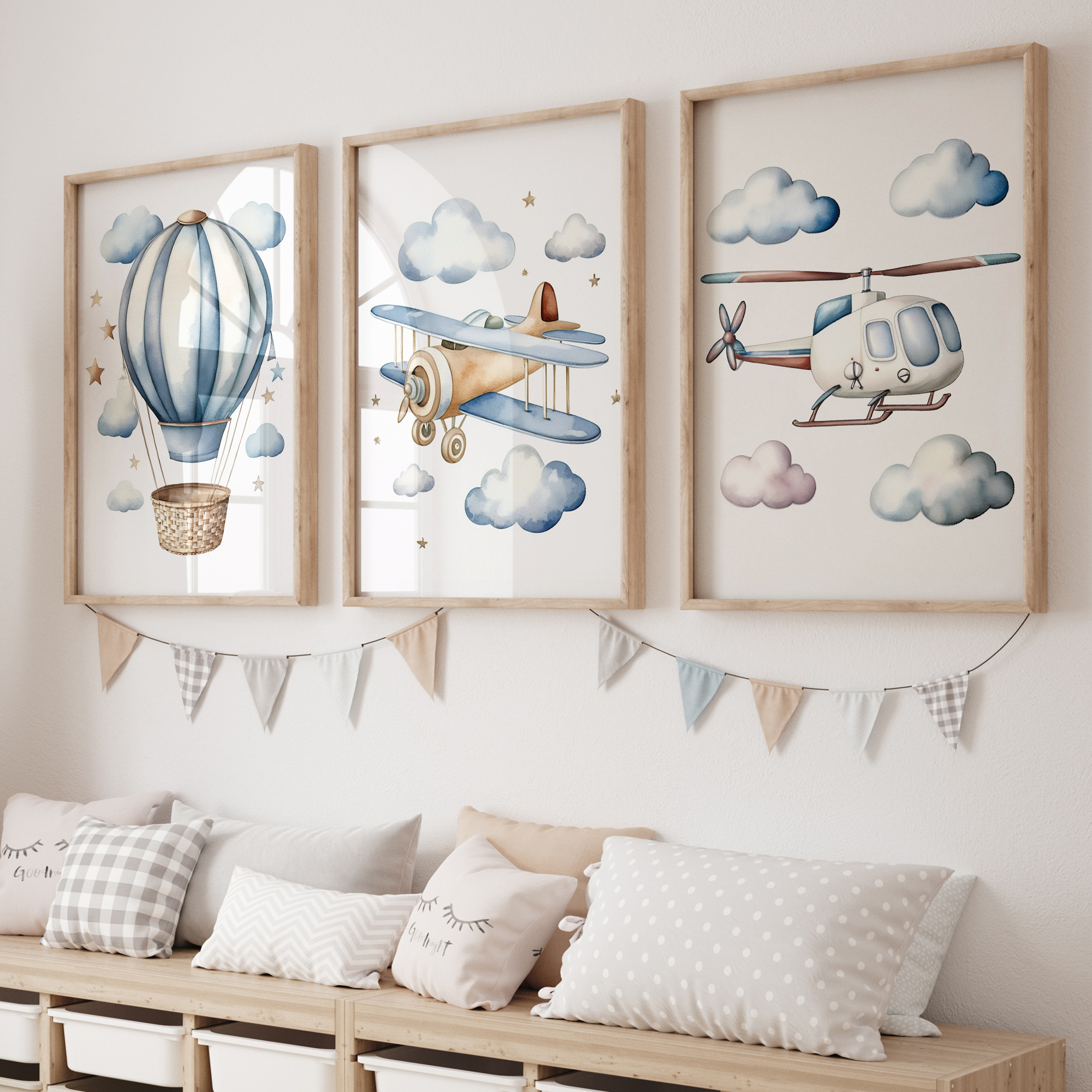 Home Decor On Wall - Cartoon Children Airplane Helicopter Hot Air