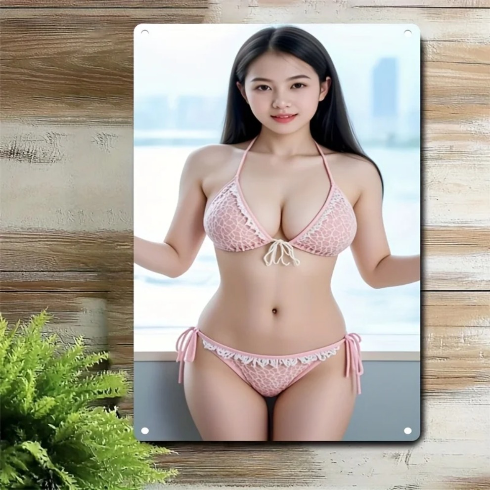 Home Decor Xmas - 2D Pink Lace Bikini Metal Wall