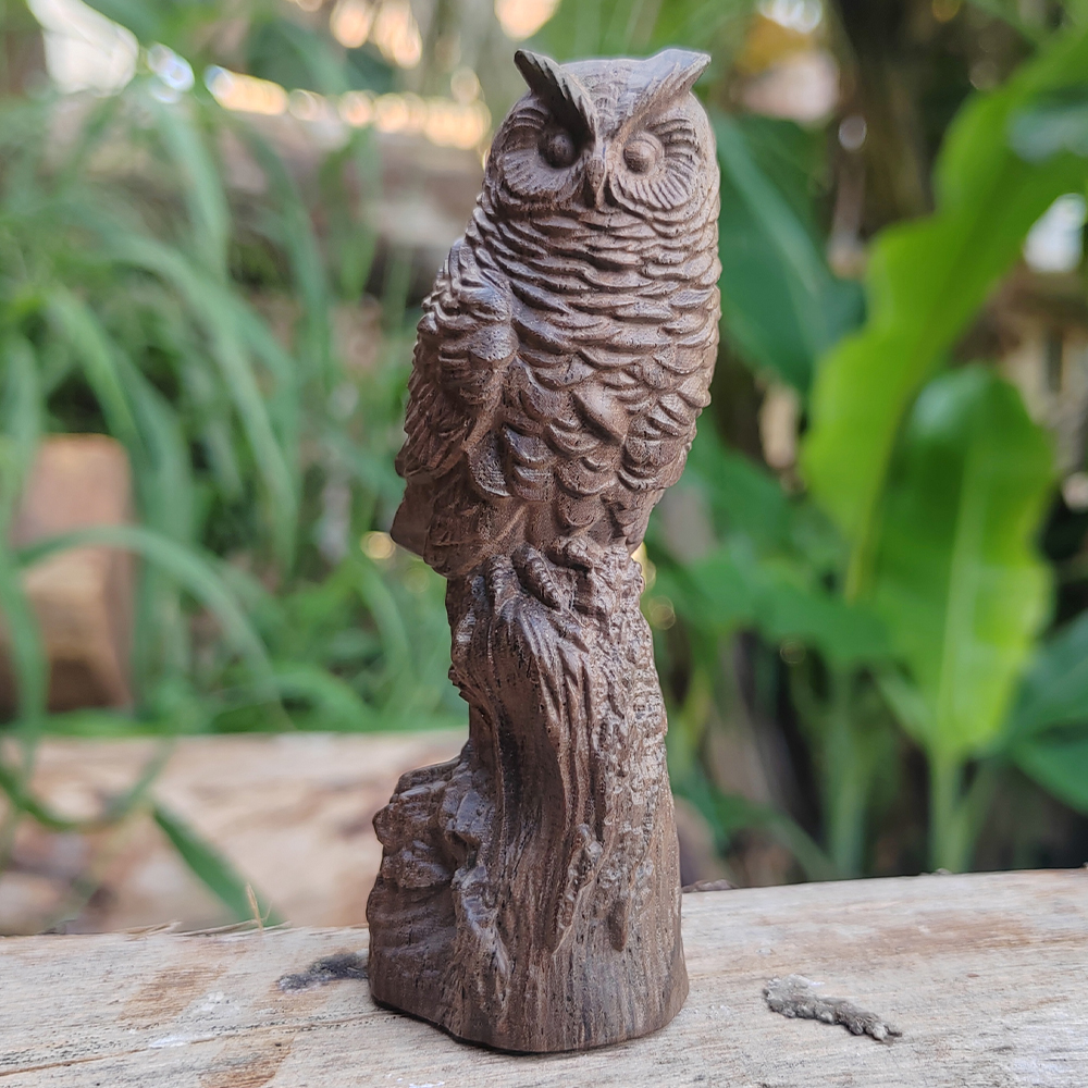 Home Decor Minimalist Style - Owl Wood Carving Statue Ornament, Animal-Themed