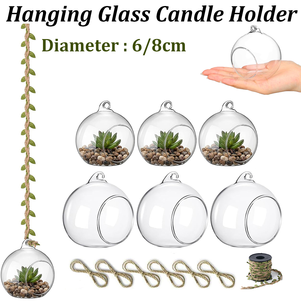 Home Decor Xmas - Glass Hanging Orbs Fillable Clear Tealight