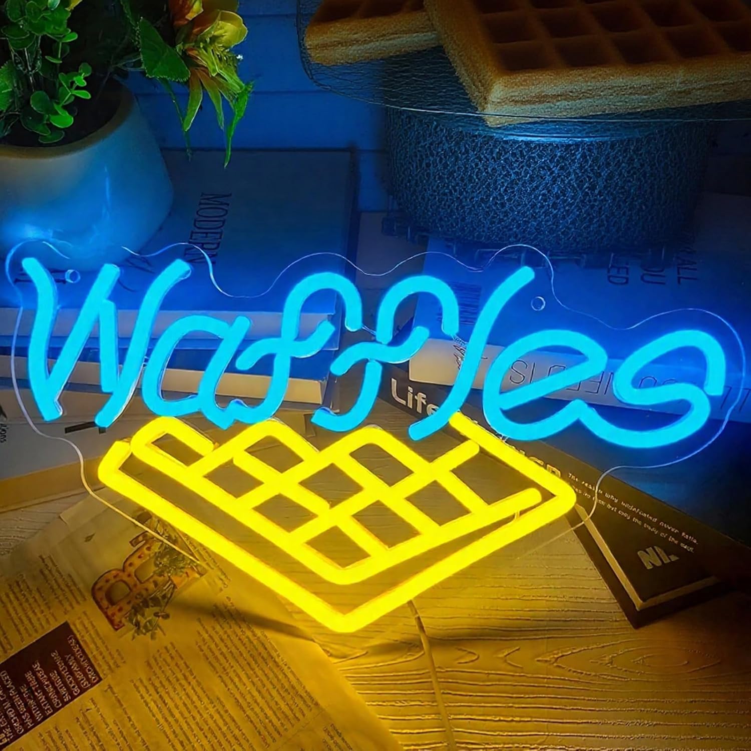 Home Decor Nearby - Waffle Neon Sign USB Powered Dimmable