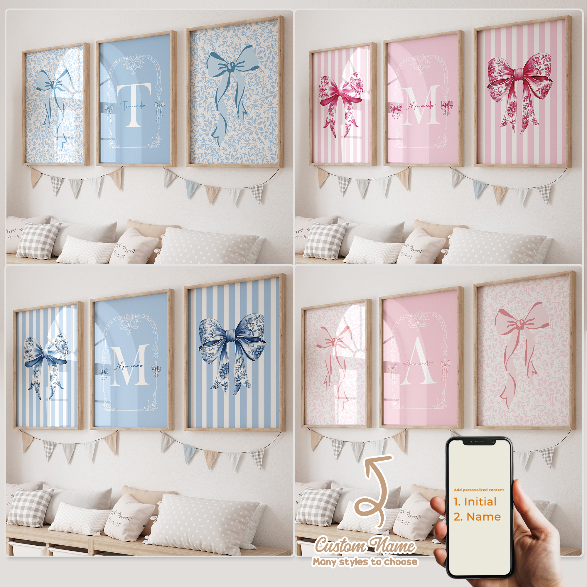 Home Decor On Wall - 3pcs Personalized Custom Name Cartoon Child