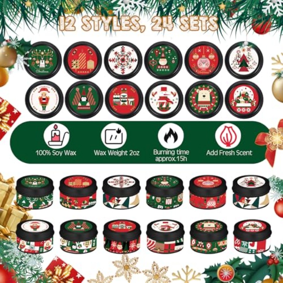 24 Sets Christmas Scented Soy  - Scented Candle Set avaliação e preço