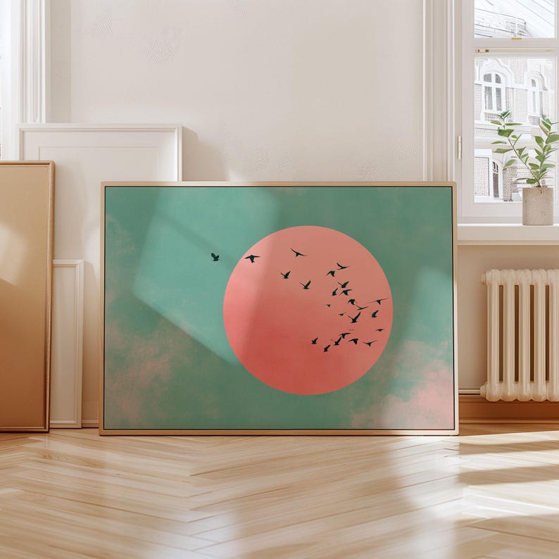 Japanese Sun & Cranes Canvas W - Home Decor Minimalist Style avaliação e preço