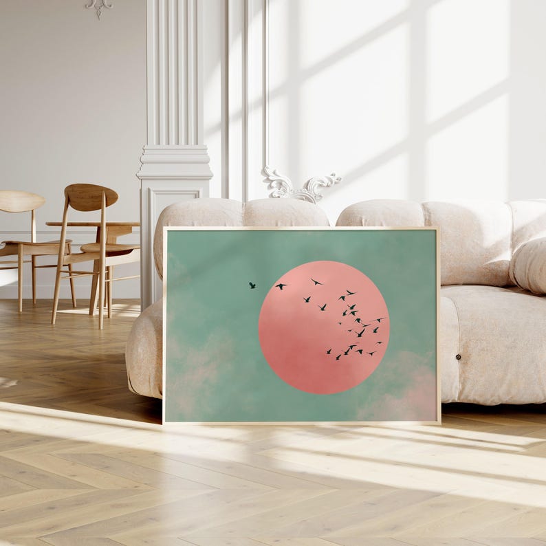 Japanese Sun & Cranes Canvas W - Home Decor Minimalist Style avaliação e preço