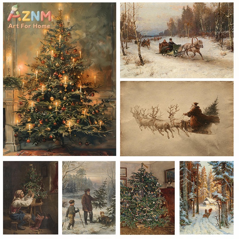 AZNM Vintage Christmas Oil Pai - Home Decor Xmas avaliação e preço