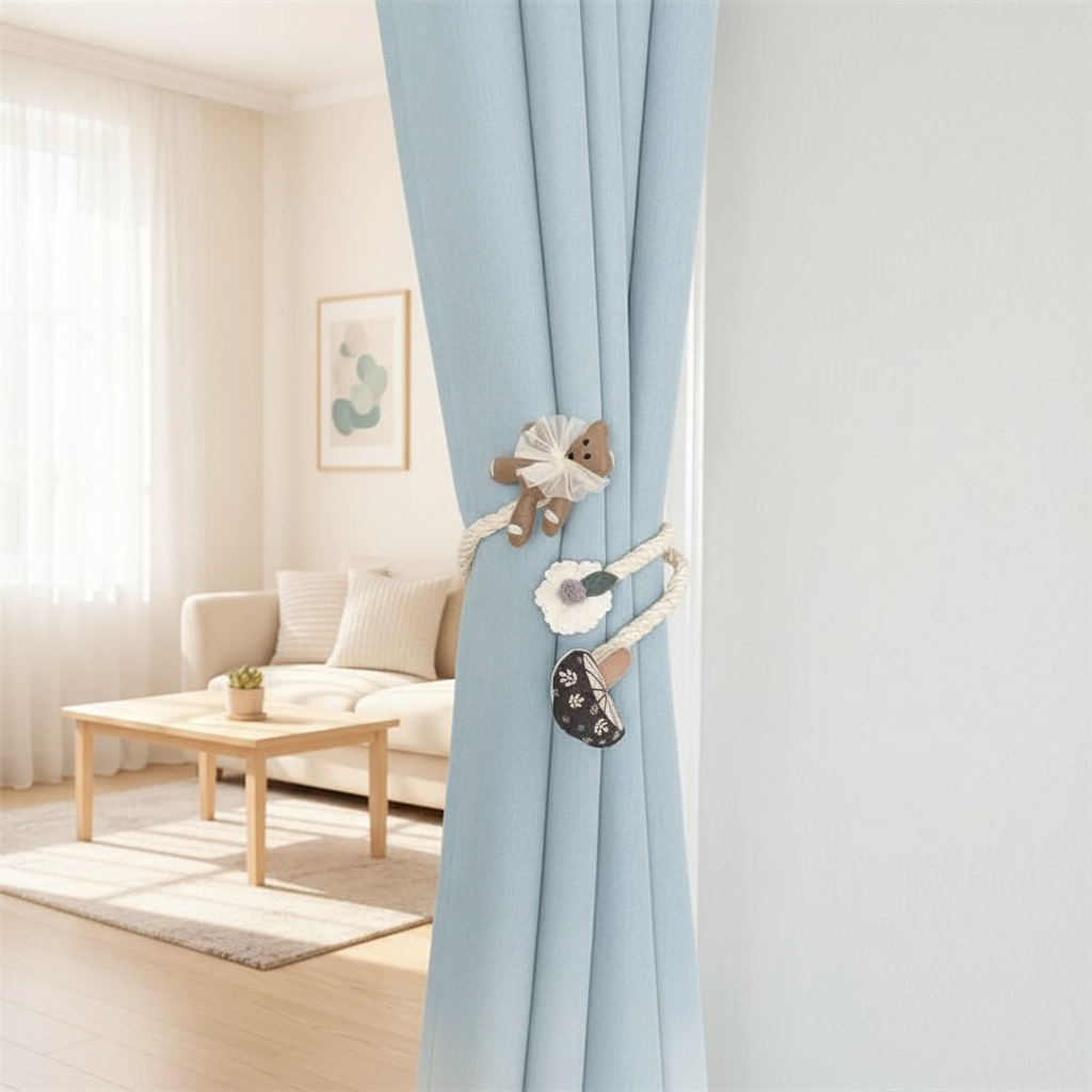 2Pcs  Cute Cartoon Bear and Fl - Home Decor Curtain avaliação e preço