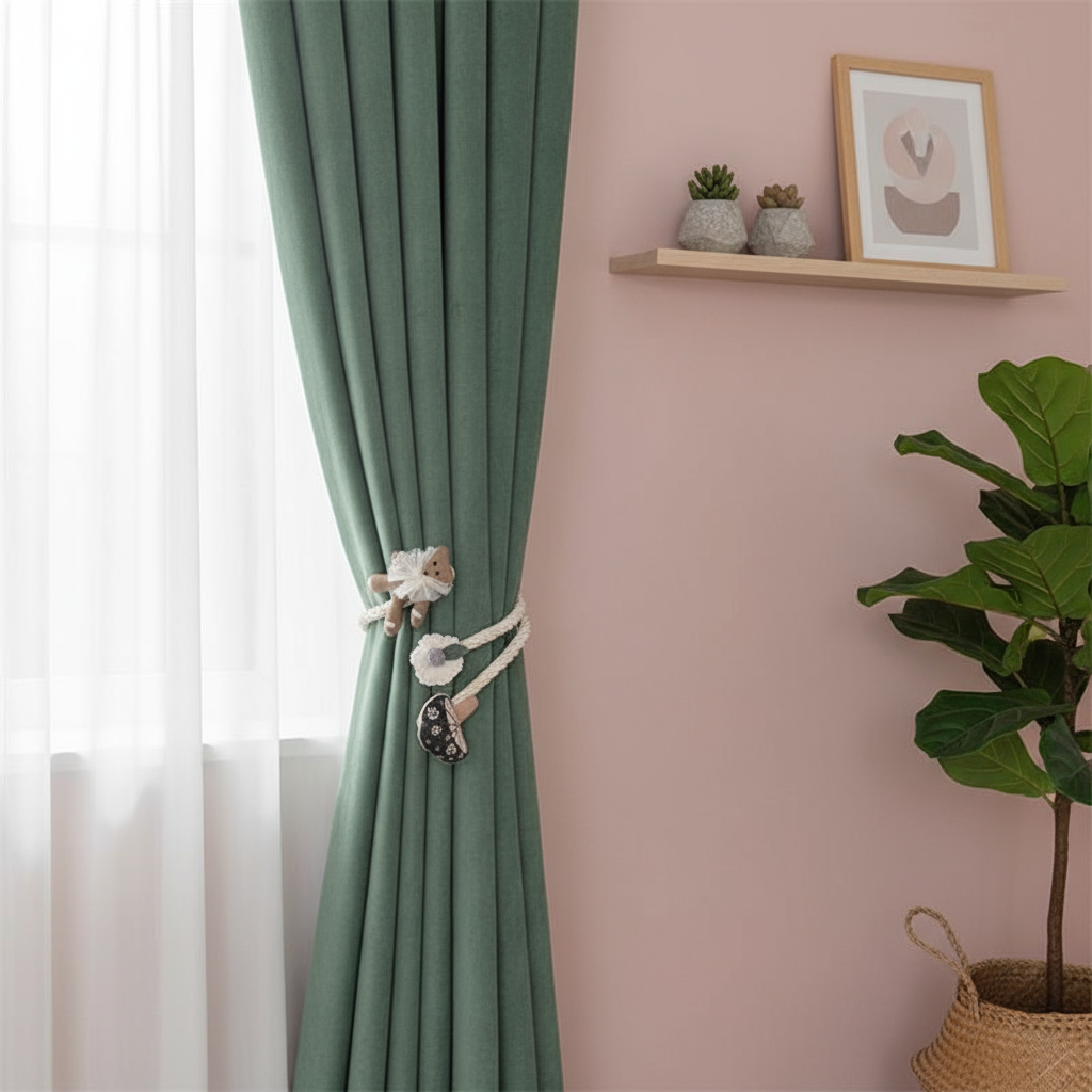 2Pcs  Cute Cartoon Bear and Fl - Home Decor Curtain avaliação e preço