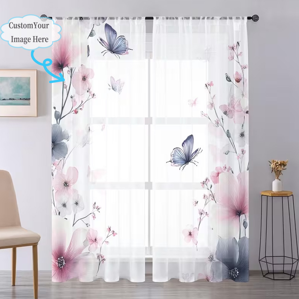 Custom 2D Flat 2pcs Sheer Curt - Home Decor Curtain avaliação e preço