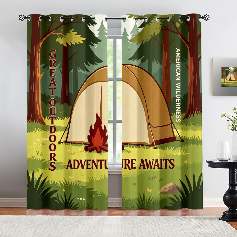 Camping Scene Print Curtains,  - Home Decor Curtain avaliação e preço