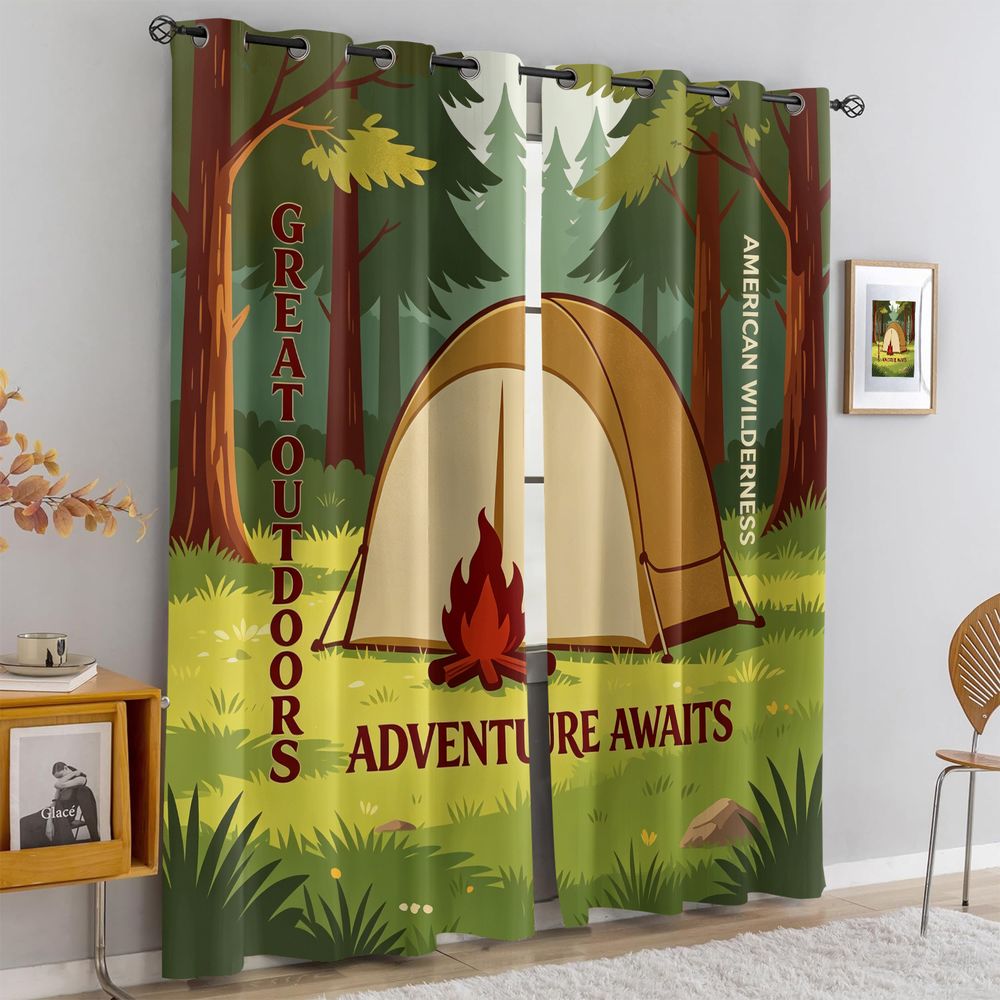 Camping Scene Print Curtains,  - Home Decor Curtain avaliação e preço