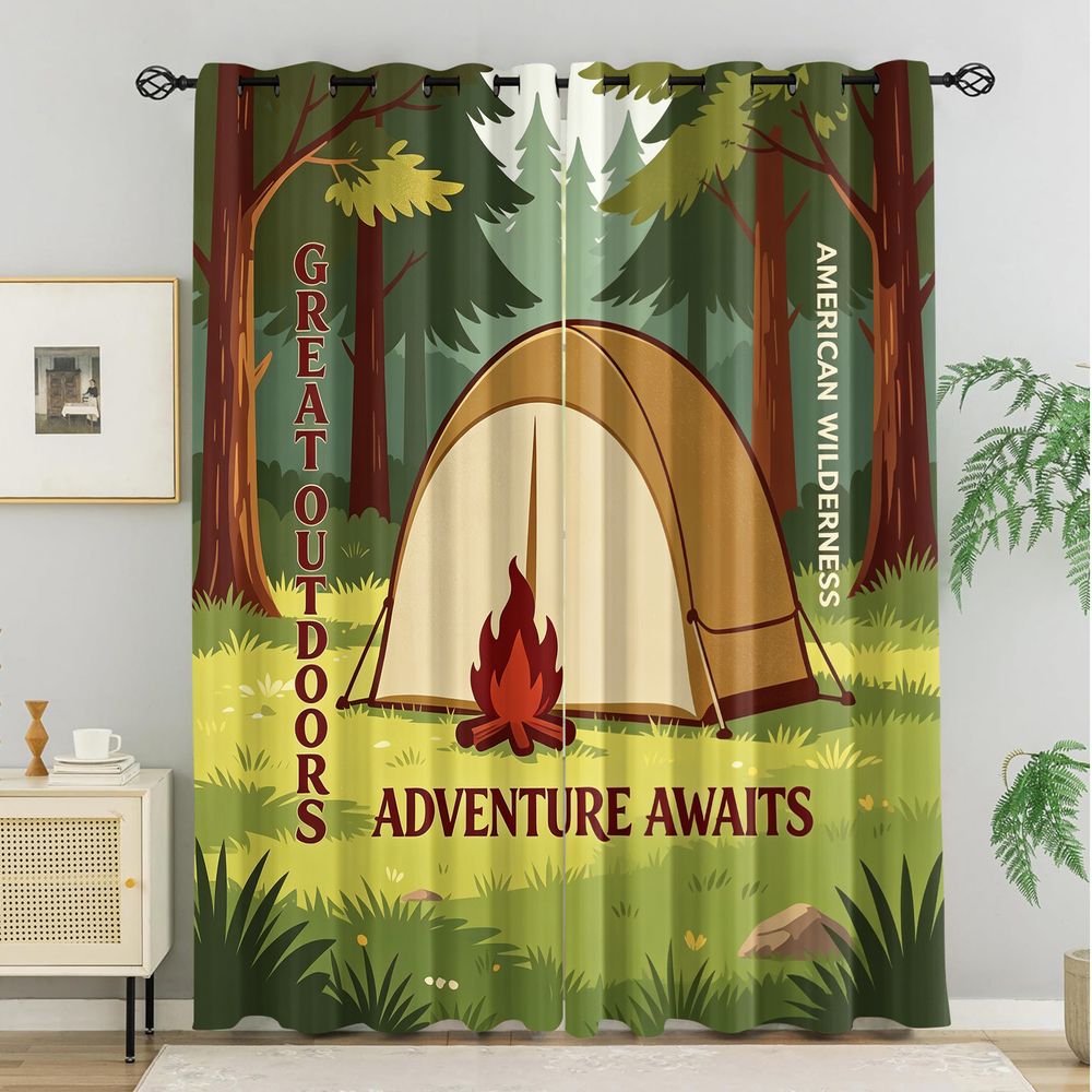 Camping Scene Print Curtains,  - Home Decor Curtain avaliação e preço