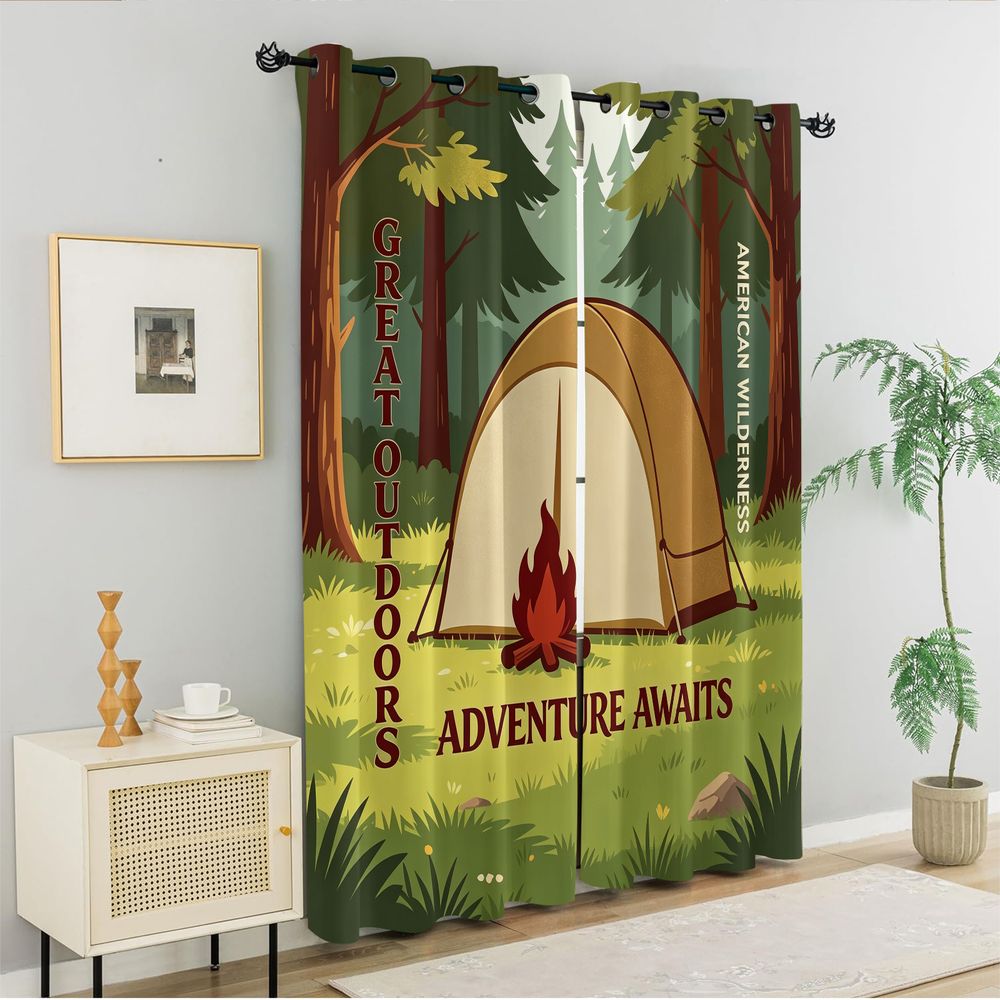 Camping Scene Print Curtains,  - Home Decor Curtain avaliação e preço