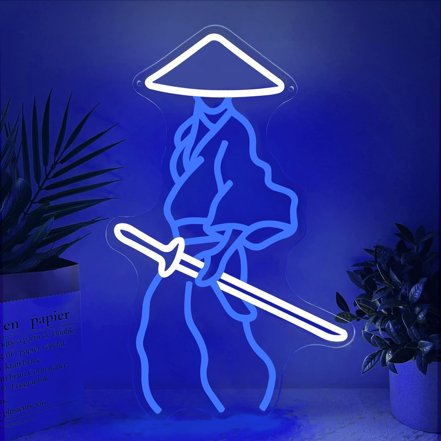 Blue Silhouette Samurai Neon S - Home Decor Nearby avaliação e preço