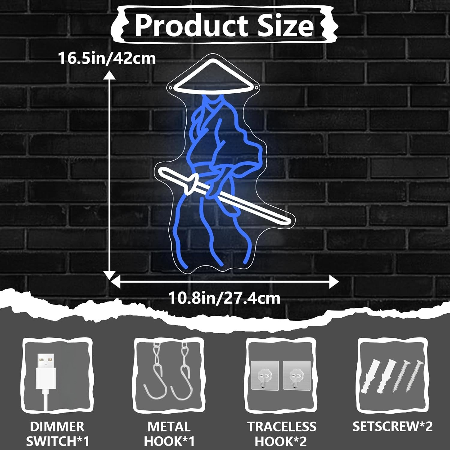 Blue Silhouette Samurai Neon S - Home Decor Nearby avaliação e preço