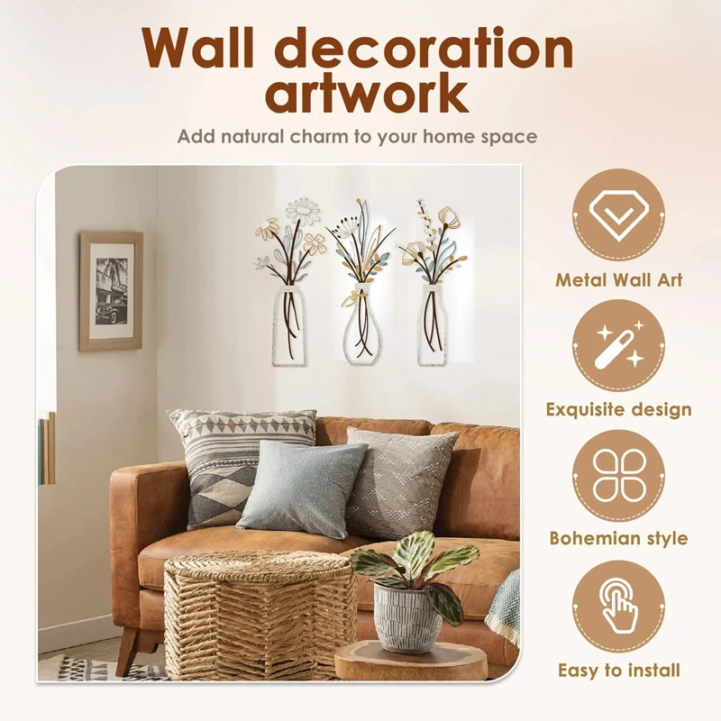 3pcs Metal Flowers Wall Decora - Home Decor Minimalist Style avaliação e preço