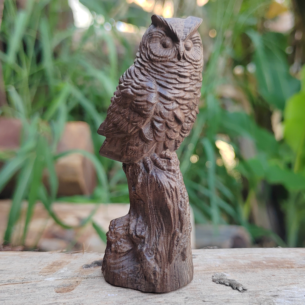 Owl Wood Carving Statue Orname - Home Decor Minimalist Style avaliação e preço