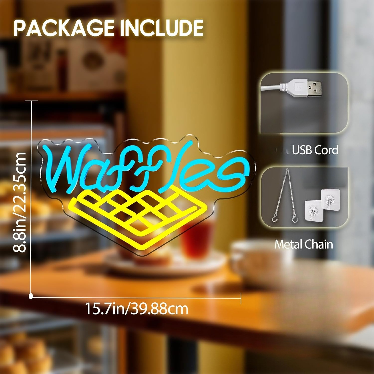 Waffle Neon Sign USB Powered D - Home Decor Nearby avaliação e preço