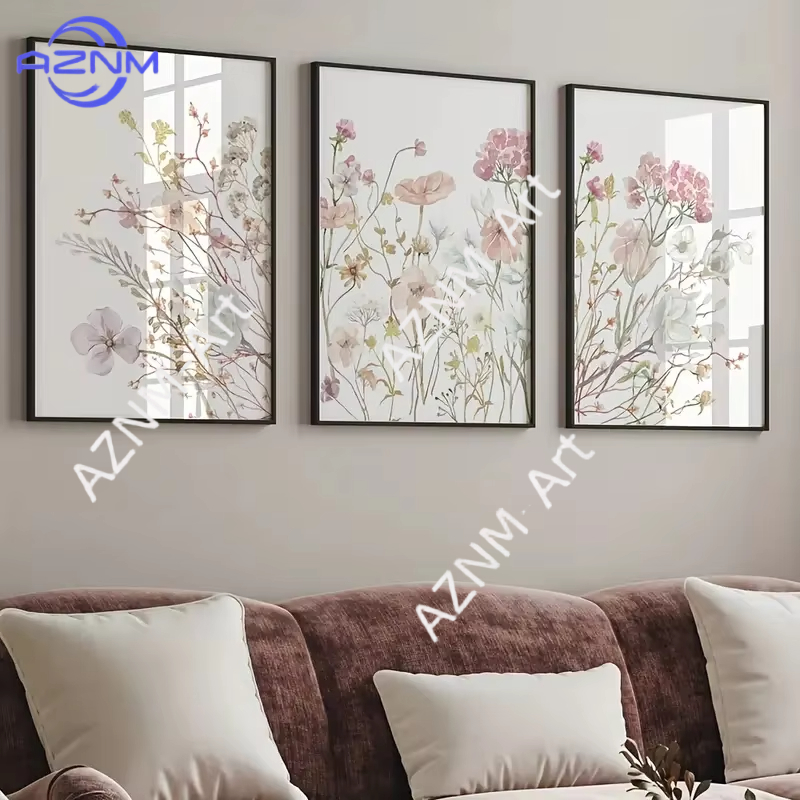 1PC/3PCS Pink Floral Canvas Ar - Home Decor Minimalist Style avaliação e preço