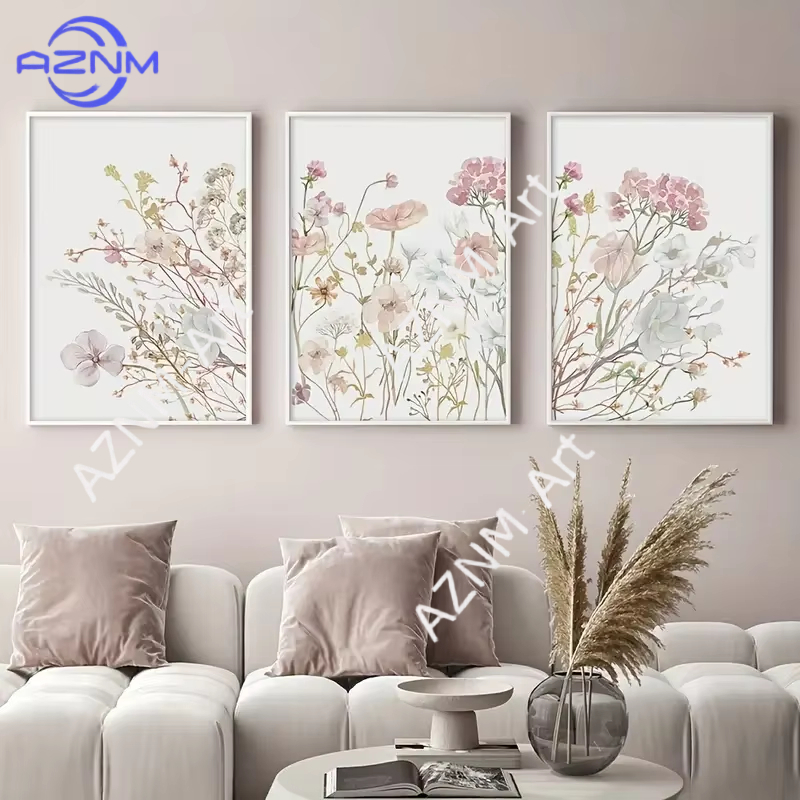 1PC/3PCS Pink Floral Canvas Ar - Home Decor Minimalist Style avaliação e preço